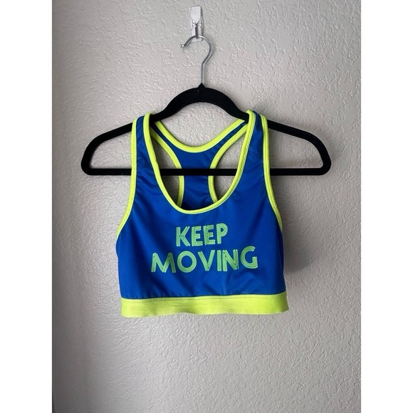 Danskin Now Womens Blue Neon Lime Green Keep Moving Fitted Wireless Sports Bra M - Picture 1 of 9